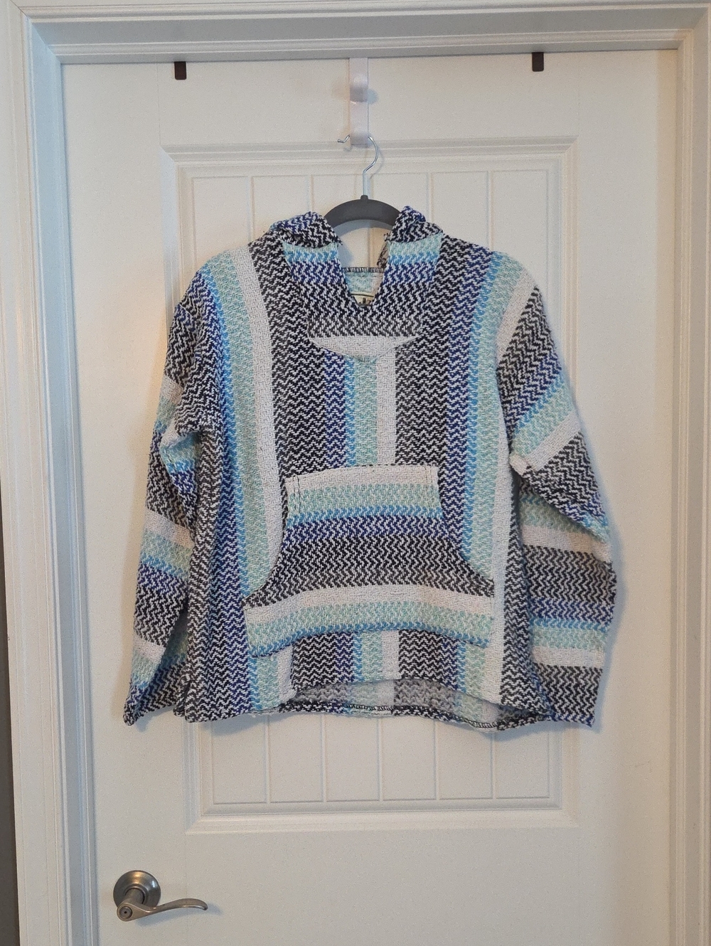 Striped Hooded Baja Pullover - Blue, Light Blue & White